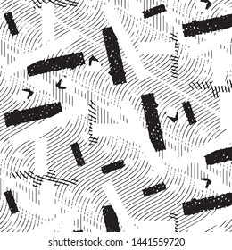 Abstract grunge grid stripe halftone background pattern. Black and white line vector illustration
