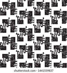 Abstract grunge grid stripe halftone background pattern. Black and white line vector illustration