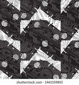 Abstract grunge grid stripe halftone background pattern. Black and white line vector illustration