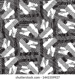 Abstract grunge grid stripe halftone background pattern. Black and white line vector illustration