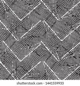 Abstract grunge grid stripe halftone background pattern. Black and white line vector illustration