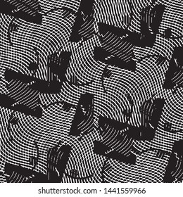 Abstract grunge grid stripe halftone background pattern. Black and white line vector illustration
