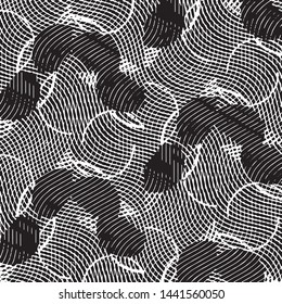 Abstract grunge grid stripe halftone background pattern. Black and white line vector illustration