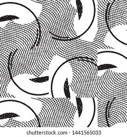 Abstract grunge grid stripe halftone background pattern. Black and white line vector illustration