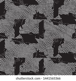 Abstract grunge grid stripe halftone background pattern. Black and white line vector illustration