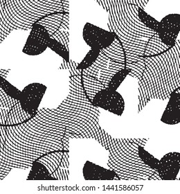 Abstract grunge grid stripe halftone background pattern. Black and white line vector illustration