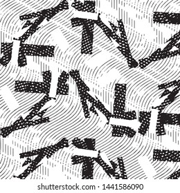 Abstract grunge grid stripe halftone background pattern. Black and white line vector illustration