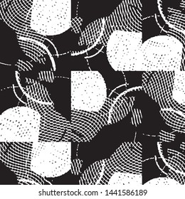 Abstract grunge grid stripe halftone background pattern. Black and white line vector illustration