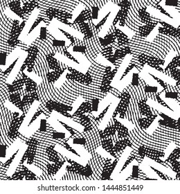 Abstract grunge grid stripe halftone background pattern. Black and white line vector illustration