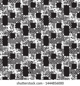 Abstract grunge grid stripe halftone background pattern. Black and white line vector illustration