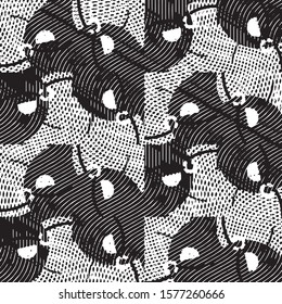 Abstract grunge grid stripe halftone background pattern. Spotted black and white line vector illustration