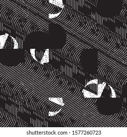 Abstract grunge grid stripe halftone background pattern. Spotted black and white line vector illustration