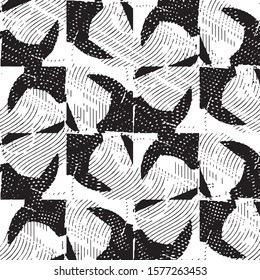 Abstract grunge grid stripe halftone background pattern. Spotted black and white line vector illustration