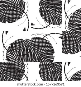 Abstract grunge grid stripe halftone background pattern. Spotted black and white line vector illustration