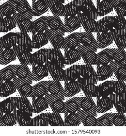 Abstract grunge grid stripe halftone background pattern. Black and white line vector illustration
