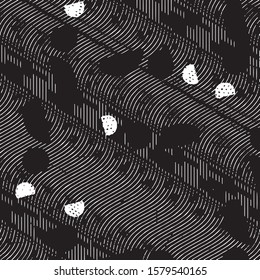 Abstract grunge grid stripe halftone background pattern. Black and white line vector illustration