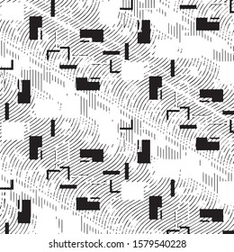 Abstract grunge grid stripe halftone background pattern. Black and white line vector illustration