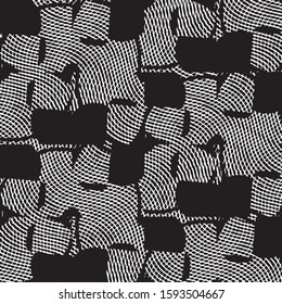 Abstract grunge grid stripe halftone background pattern. Black and white line vector illustration