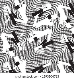 Abstract grunge grid stripe halftone background pattern. Black and white line vector illustration