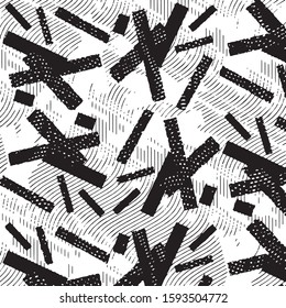 Abstract grunge grid stripe halftone background pattern. Black and white line vector illustration
