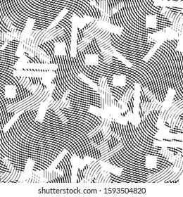 Abstract grunge grid stripe halftone background pattern. Black and white line vector illustration