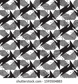Abstract grunge grid stripe halftone background pattern. Black and white line vector illustration