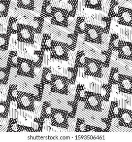 Abstract grunge grid stripe halftone background pattern. Black and white line vector illustration