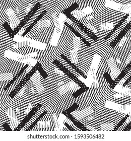 Abstract grunge grid stripe halftone background pattern. Black and white line vector illustration