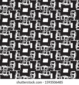 Abstract grunge grid stripe halftone background pattern. Black and white line vector illustration