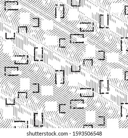 Abstract grunge grid stripe halftone background pattern. Black and white line vector illustration