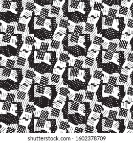 Abstract grunge grid stripe halftone background pattern. Black and white line vector illustration