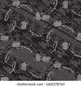 Abstract grunge grid stripe halftone background pattern. Black and white line vector illustration
