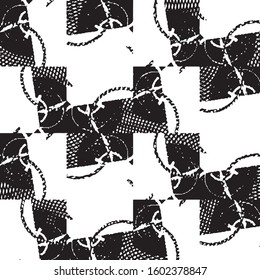 Abstract grunge grid stripe halftone background pattern. Black and white line vector illustration