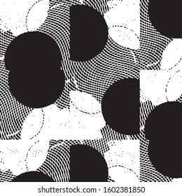 Abstract grunge grid stripe halftone background pattern. Black and white line vector illustration