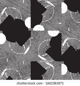 Abstract grunge grid stripe halftone background pattern. Black and white line vector illustration