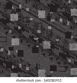 Abstract grunge grid stripe halftone background pattern. Black and white line vector illustration