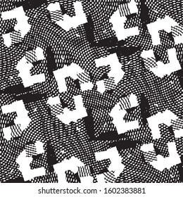 Abstract grunge grid stripe halftone background pattern. Black and white line vector illustration