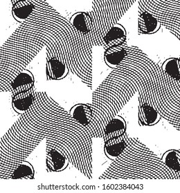 Abstract grunge grid stripe halftone background pattern. Black and white line vector illustration