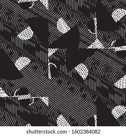 Abstract grunge grid stripe halftone background pattern. Black and white line vector illustration