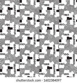 Abstract grunge grid stripe halftone background pattern. Black and white line vector illustration