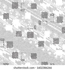 Abstract grunge grid stripe halftone background pattern. Black and white line vector illustration