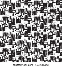 Abstract grunge grid stripe halftone background pattern. Black and white line vector illustration