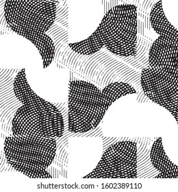 Abstract grunge grid stripe halftone background pattern. Black and white line vector illustration