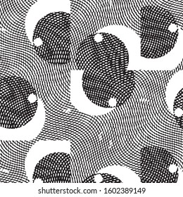 Abstract grunge grid stripe halftone background pattern. Black and white line vector illustration