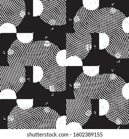 Abstract grunge grid stripe halftone background pattern. Black and white line vector illustration