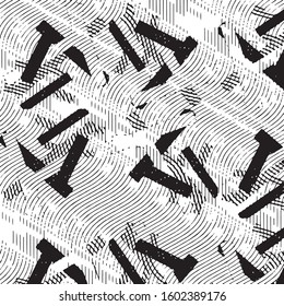 Abstract grunge grid stripe halftone background pattern. Black and white line vector illustration