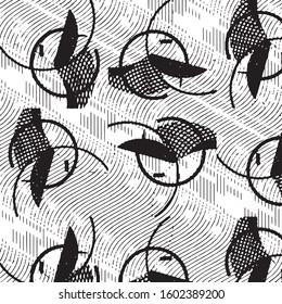 Abstract grunge grid stripe halftone background pattern. Black and white line vector illustration