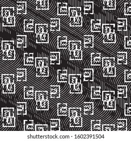 Abstract grunge grid stripe halftone background pattern. Black and white line vector illustration