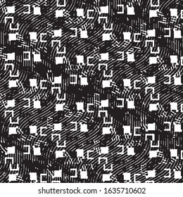 Abstract grunge grid stripe halftone background pattern. Black and white line vector illustration