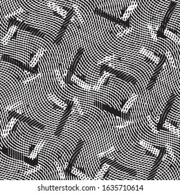 Abstract grunge grid stripe halftone background pattern. Black and white line vector illustration